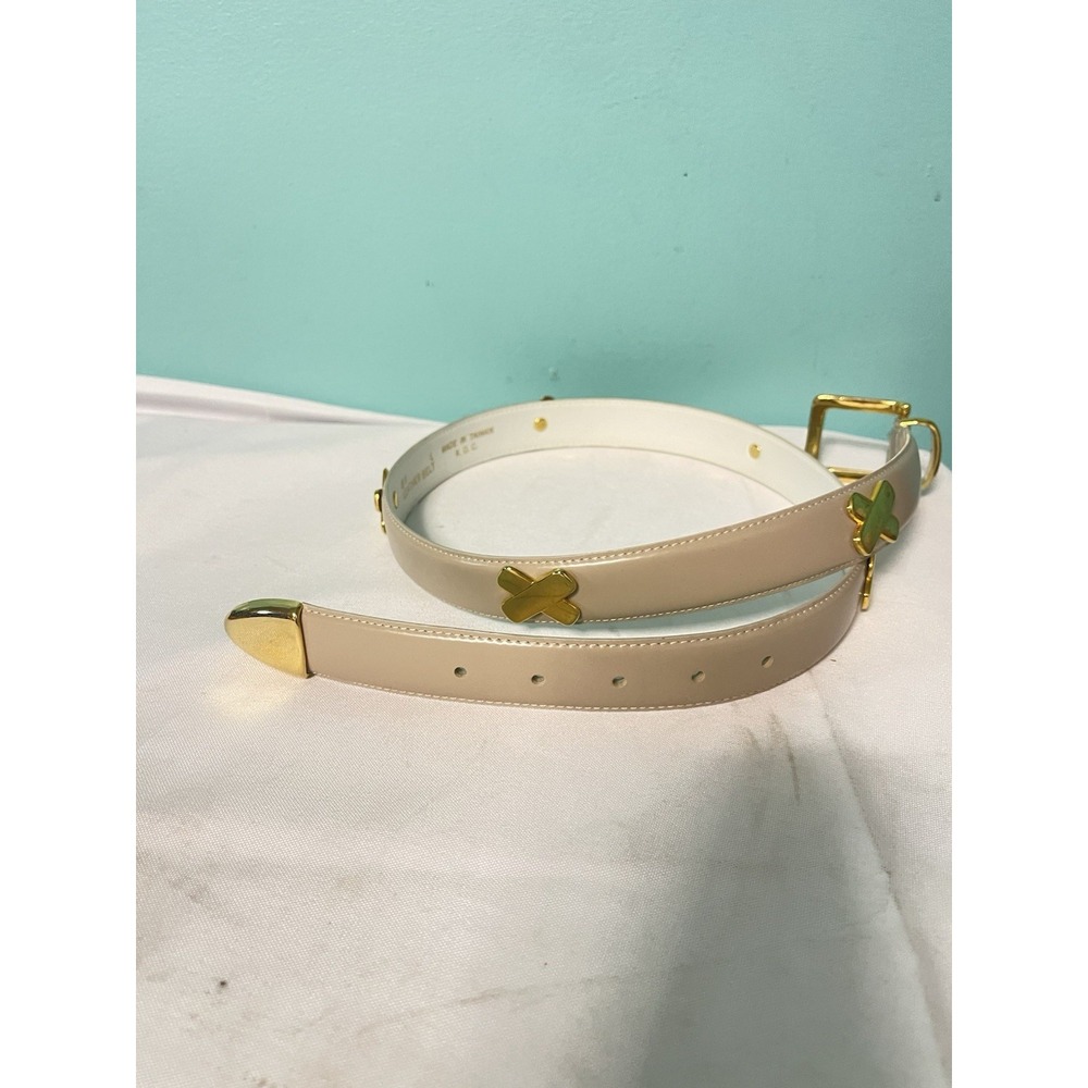 Vintage 1980s Ivory Gold Buckle Size Large Belt Made in Taiwan
